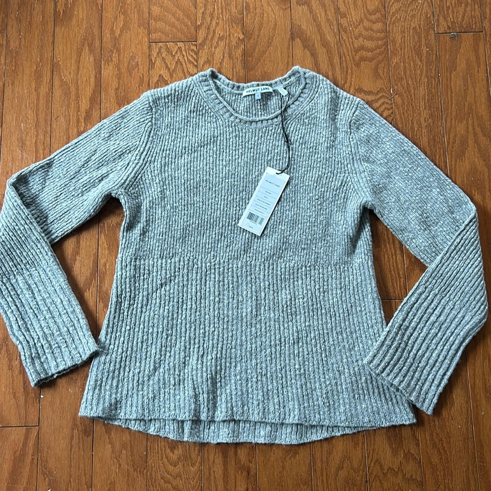 NWT women’s Helmut Lang cashmere crewneck wide screw sweater in heather gray